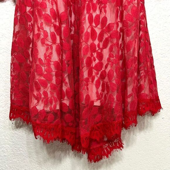 Free People Floral Mesh Lace Dress Red Size 6 - Picture 9 of 15